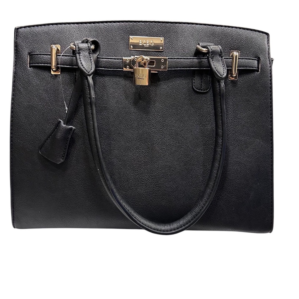 BCBG PARIS EUC Black medium double handle satchel bag. Vegan leather.